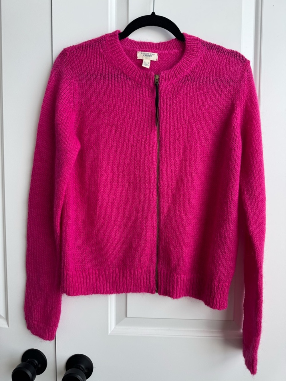 Lands' End Canvas Fuchsia Mohair Zip Cardigan | S